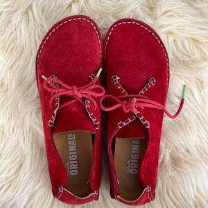 Clarks Originals Red Suede Shoes lace up Moccasins Comfort sz 8 Cottagecore
